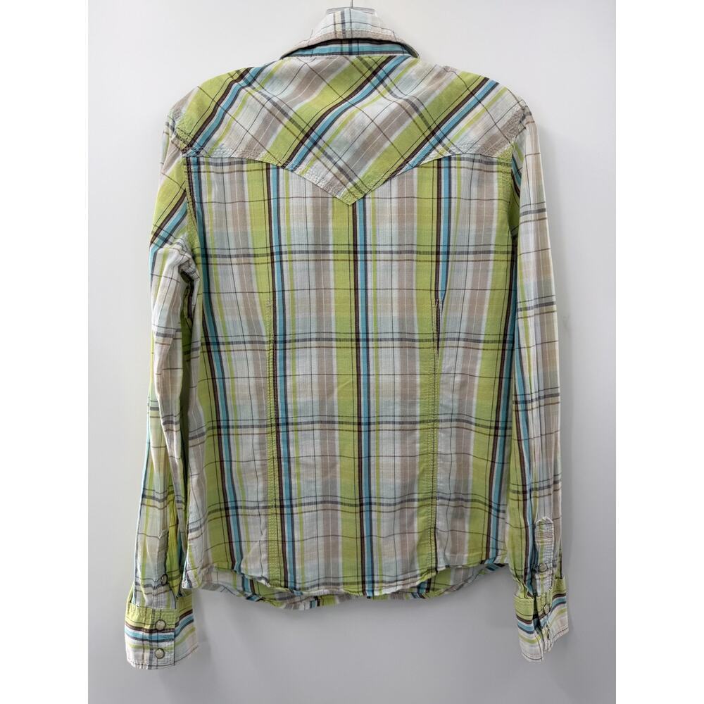 True Religion Women's Plaid Collared Cotton Snap Button Shirt Size Large - Picture 9 of 10